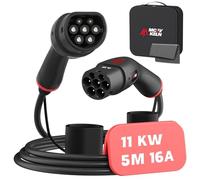 MCEVKELN Cable de Carga Coche Electrico Tipo 2 |16A 11KW | Trifásica |5 Metros |Tipo 2 a Tipo 2 | Cargador EV Cable de Carga IEC 62196-2 para Vehículos Eléctricos y Híbrido Plug-in, con Bolsa