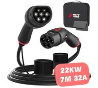 MCEVKELN Cable de Carga Coche Electrico Tipo 2 |32A 22KW | Trifásica |7 Metros |Tipo 2 a Tipo 2 | Cargador EV Cable de Carga IEC 62196-2 para Vehículos Eléctricos y Híbrido Plug-in, con Bolsa
