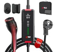 MCEVKELN - Cable de carga Schuko tipo 2 3,6 kW 12 m - Cargador EV tipo 2 Schuko - Corriente conmutable 6A/8A/10A/13A/16A - Monofásico - IP65 - 12 m - Modo 3 - Cable de carga para coches