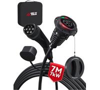 MCEVKELN Cable de Extensión de Carga EV Tipo 2 7KW 32A | Cable de 7m | Monofásico para Vehículo Eléctrico IEC62196-2 Cable de Carga con Enchufe Compatible con Automóviles Eléctricos, con Cerradura