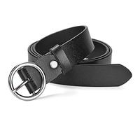 McFanBe Cinturón de Cuero Damas Para Mujeres, Niñas, Jeans, Pantalones de Vestir, 1.1 Pulgadas de Ancho (S:93cm(Ajuste 67-76cm/27-30"), B:negro)