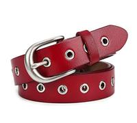 McFanBe Cinturón de Cuero Mujer Para Lady Girls Dreess Jeans Pantalones con Hebilla de Aleación 1.1 "Ancho (S:95cm(Ajuste 75-84cm/30-33"), A:Rojo)