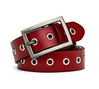 McFanBe Cinturón de Cuero Mujer Para Lady Girls Dreess Jeans Pantalones con Hebilla de Aleación 1.1 "Ancho (XS:85cm(Ajuste 60-74cm/23-29"), B:Rojo)