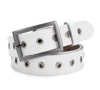 McFanBe Cinturón de Cuero Mujer Para Lady Girls Dreess Jeans Pantalones con Hebilla de Aleación 1.1 "Ancho (XS:85cm(Ajuste 60-74cm/23-29"), B:Blanco)