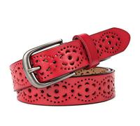 McFanBe Cinturón de Cuero para Mujer para Vestido Cinturón de Cintura para niñas Hebilla de Aleación (S:95cm(Ajuste 75-84cm/30-33"),C(2,8cm ancho):Rojo)