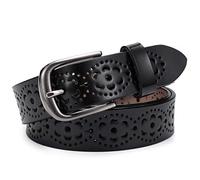 McFanBe Cinturón de Cuero para Mujer para Vestido Cinturón de Cintura para niñas Hebilla de Aleación (M:105cm(Ajuste 85-94cm/34-37"),C(2,8cm ancho):Negro)