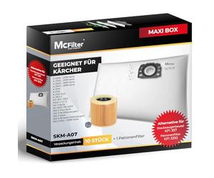McFilter | 10 bolsas de aspiradora + 1 filtro adecuado para Kärcher KFI 357 | WD 2 Plus | WD 3 Series | KWD 1-3 | SE 4001 | SE 4002 | apto para aspiradoras húmedas y secas