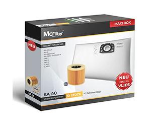 McFilter: 10 bolsas para aspiradora + 1 filtro, aptas para Kärcher KFI 357 | WD 2 Plus, serie WD 3, KWD 1-3, SE 4001, SE 4002; para el código 2.863-314.0 para aspiradoras seco/húmedo con tapa de plástico