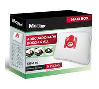 McFilter 16 bolsas aspiradora para Bosch Tipo G ALL BBZ16GALL Serie 2 y 4 | Pack de 16 de microfibra de 5 capas con cierre higiénico y filtro - recambio para Bosch Tipo G ALL