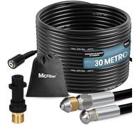 McFilter I Juego universal de mangueras para limpieza de tuberías, 30 m, 200 bar, con adaptador, boquillas fijas + giratorias, compatible con limpiadoras de alta presión Kärcher K2 K3 K4 K5 K6 K7
