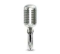 McGee Micrófono Retro DRM-200 dinámico con Soporte de trípode, Cabeza inclinable, para Estudio, Escenario u Oficina, Carcasa metálica, característica de riñón, Cromo