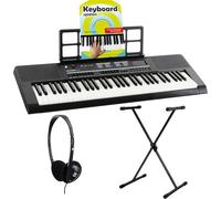 McGrey 6170 BK Teclado portátil negro, 61 teclas, batería integrada, 200 sonidos y ritmos, MP3, incluye soporte X, auriculares y escuela de teclado.