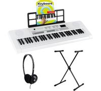 McGrey 6170 WH Teclado Portátil Blanco de 61 teclas, batería integrada, 200 sonidos y ritmos, MP3, incluye soporte X, auriculares y escuela de teclado.