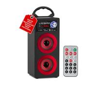McGrey BS-20 Beachside Altavoz Bluetooth portátil con batería extraíble: Bluetooth, Radio FM (30 preajustes), USB/SD MP3, Entrada AUX, reproducción, Mando a Distancia - Rojo