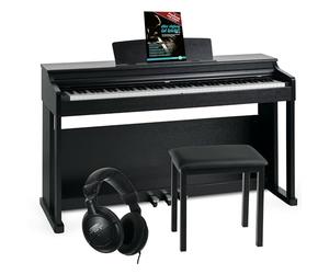 McGrey DP-19 SM E-Piano Set: 88 teclas ponderadas con martillo y sensibilidad, 8 sonidos, cubierta, banco, auriculares y escuela de piano. Color negro mate.