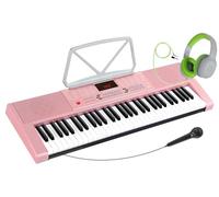 McGrey LK-6120-MIC teclado infantil con micrófono y auriculares over ear. 61 teclas iluminadas, 255 sonidos y ritmos, 50 canciones demo. Color rosa, ideal para principiantes.