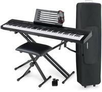 McGrey SK-88 Keyboard Super Kit Trolly Set: teclado de 88 teclas estilo piano, 146 sonidos, pedal sustain, soporte, banqueta y auriculares, ideal para principiantes, color negro.