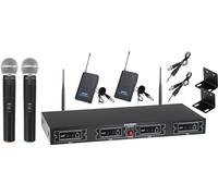 McGrey UHF-2V2I Set inalámbrico Quad con 2 micrófonos de Mano, 2 lavalier, 2 transmisores de Bolsillo, Alcance 50m, Salida Jack 6,3mm, Color Negro.