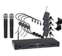 McGrey UHF-2V4H Set inalámbrico Quad: Receptor UHF 4 Canales, 2 micrófonos Mano, 4 transmisores Bolsillo con Clip, 4 headsets, Alcance 50m, duración Aprox. 8 Horas.