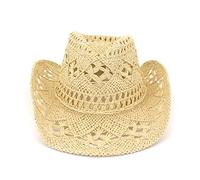 MCHDMI Sombrero Paja, Hollowed Handmade Cowboy Straw Hat Women Men Summer Outdoor Travel Beach Hats Unisex Solid Western Sunshade Cap (Color : Beige, Size : 57cm)