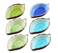 MCHERRY 6 cuencos de cerámica para salsa, platos de salsa de soja, cuencos de guarnición, tazón pequeño para condimentos, aperitivos, postres, barbacoas, sushi (hojas)