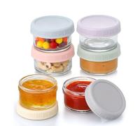 MCHERRY 6 recipientes de aderezo para ensalada, condimentos pequeños de vidrio de 2.7 onzas con tapas, juego de tazas de salsa para salsa, a prueba de fugas, reutilizables para loncheras, picnics y