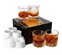MCHERRY Juego de vasos de whisky de 4 piezas de cristal con 4 películas de hielo, vasos de vasos, regalos para hombres para cócteles, ginebra, bourbon, ron, vasos de whisky