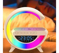 MCHERRY Lámpara de mesa inteligente con despertador LED, cargador inalámbrico de 15 W, altavoz Bluetooth, 13 modos de luz, luz ambiental regulable para oficina y dormitorio