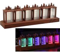 MCHERRY Nixie - Reloj de tubo digital de nogal, alarma y pantalla de 12/24 horas, brillo ajustable y luz nocturna de color, iluminación RGB, montaje de escritorio para amigos, Navidad, cumpleaños