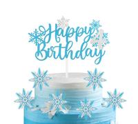 mciskin 7 adornos para tartas de Frozen Birtdhen, decoraciones de cumpleaños número 4 para niña, 4 decoraciones para tartas, decoraciones de pastel congelados, adornos de cupcakes azules y plateados
