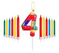 mciskin Bloques de construcción Velas de cumpleaños, Rojo, Amarillo, Verde, Azul Número 4 Velas para Pastel, Velas de Fiesta, Velas de Pastel de cumpleaños temáticas de Bloques de construcción para n