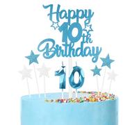 mciskin Conjunto de velas de cumpleaños de 10 años azules,Vela número 10 para pastel,Decoraciones de 10 años para niñas y niños,Velas azules de cumpleaños para suministros de fiesta de cumpleaños