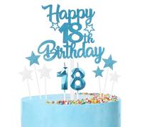 mciskin Conjunto de velas de cumpleaños de 18 años azules,Vela número 18 para pastel,Decoraciones de 18 años para niñas y niños,Velas azules de cumpleaños para suministros de fiesta de cumpleaños