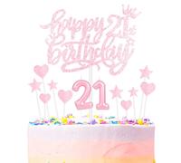 mciskin Happy 21st Birthday Candles Cake Toppers Set, Velas número 21 para Pastel, Velas de Fiesta de cumpleaños, Velas de Pastel de cumpleaños Rosa Claro, Adornos de Magdalenas con Estrella de corazó