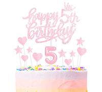 mciskin Happy 5th Birthday Candles Cake Toppers Set, número 5 velas para pastel, velas de fiesta de cumpleaños, velas de pastel de cumpleaños rosa claro, decoración de cupcakes con forma de corazón y