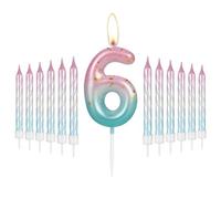 mciskin i-QiQi Velas de 6º cumpleaños Vela Degradada de Rosa a Azul con 12 Velas en Espiral Degradada para Velas de Pastel número 6 para decoración de Tartas de 6 cumpleaños Feliz, Fiesta de cumpleañ