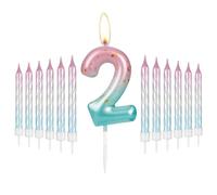 mciskin i-QiQi Velas de segundo cumpleaños Vela degradada de rosa a azul con 12 velas en espiral degradadas para velas de pastel número 2 para decoración de tartas de 2 cumpleaños, decoraciones para f