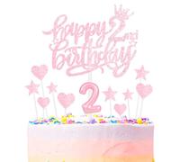 mciskin Juego de adornos para tartas con velas de feliz segundo cumpleaños, velas número 2 para pastel, velas para fiesta de cumpleaños, velas para pastel de cumpleaños de color rosa claro, adornos pa
