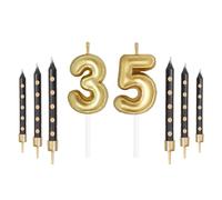 mciskin Juego de velas con números dorados con puntos negros, velas de feliz cumpleaños número 35 para pastel, velas de fiesta, velas para pastel de cumpleaños, decoración para niñas, niños, mujeres,