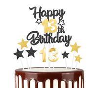 mciskin Juego de velas de cumpleaños 13 de oro negro, vela número 13 para pastel, velas doradas para mujeres, hombres, decoraciones de cumpleaños, decoración de tartas de estrella para niñas, niños,