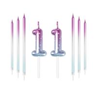 mciskin Mciskin Velas decorativas con números de 11 cumpleaños, velas coloridas de 11 velas con juego de velas largas moradas y azules, decoraciones para niños, niñas, hombres, mujeres