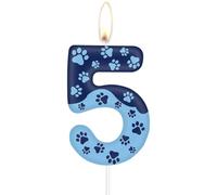 mciskin Vela de 5º cumpleaños con diseño de pata de perro azul, decoración de pastel de pata de perro, vela azul número 5 para pastel, velas para cupcakes para decoración de cumpleaños de niño y niña