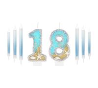 mciskin Vela de cumpleaños 18 para pastel,vela número 18 para cumpleaños,lentejuelas de estrella de mar de playa,velas de pastel con números,velas con números de feliz cumpleaños,decoración de