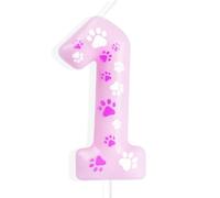 mciskin Vela decorativa de cumpleaños con tema de pata de perro número 1, con aroma a fresa, para decoración de tartas y pasteles temáticos de mascotas, ideal para amantes de los perros