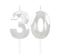 mciskin Velas blancas de 30 cumpleaños, decoraciones de 30 cumpleaños para mujeres y hombres, vela 3D número 30 para pastel, decoración de pastel de vela blanca para decoración de fiesta de cumpleaños