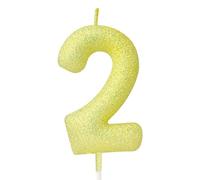 mciskin Velas de color amarillo limón con el número 2 para pastel, 2 velas de macarrón con purpurina para cumpleaños, decoraciones de segundo cumpleaños para niña y niño, decoración de pastel amarillo