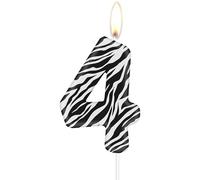 mciskin Velas de cumpleaños con diseño de cebra número 4, decoraciones de cumpleaños para niñas y niños, velas con estampado de rayas blancas y negras para pasteles, suministros de decoración de