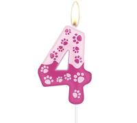 mciskin Velas de cumpleaños con temática de pata de perro rosa, decoraciones de 4º cumpleaños para niña y niño, velas rosas con número 4 para pastel, decoración de pastel con estampado de pata de