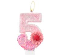 mciskin Velas de cumpleaños de 5 años con margarita, velas rosas con número 5 para pastel, decoraciones de cumpleaños de 5 años para niñas, velas de flores rosas para pastel con margarita para