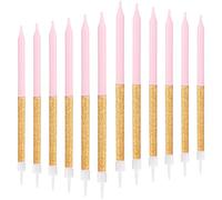 mciskin Velas de cumpleaños de oro rosa para pastel, 12 velas rosas para decoración de tartas para fiesta de cumpleaños, velas largas doradas brillantes, velas altas con purpurina, baby showers